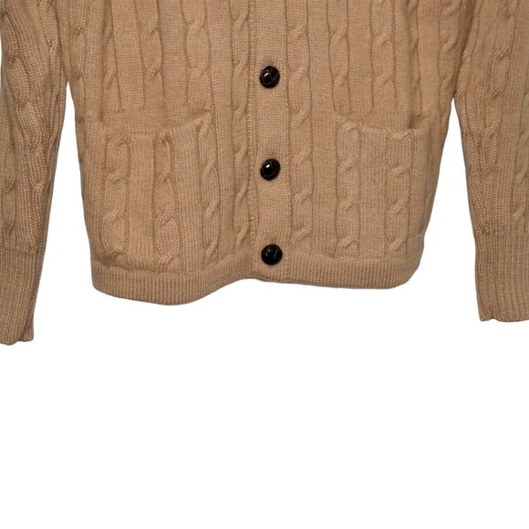 Vintage Men's Cable Knit wool Cardigan Sweater Beige Size L - Picture 5 of 9